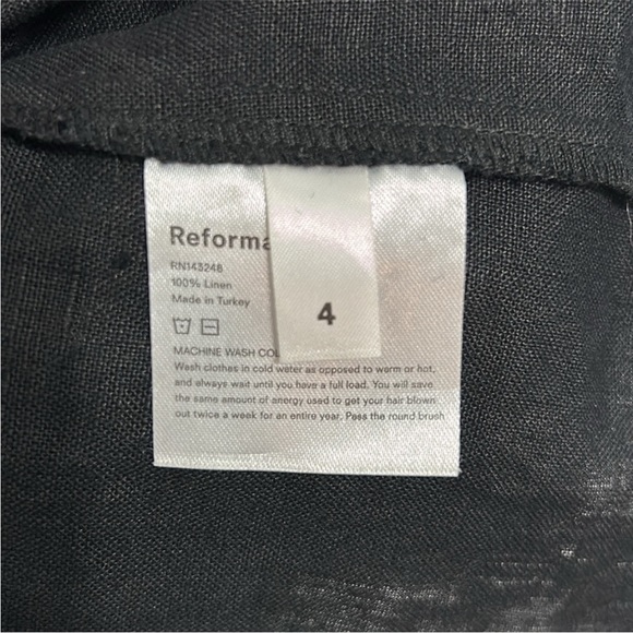 Reformation Janie Frilled-Trim Linen Black Mini Summer Dress Size 4 - Picture 11 of 11